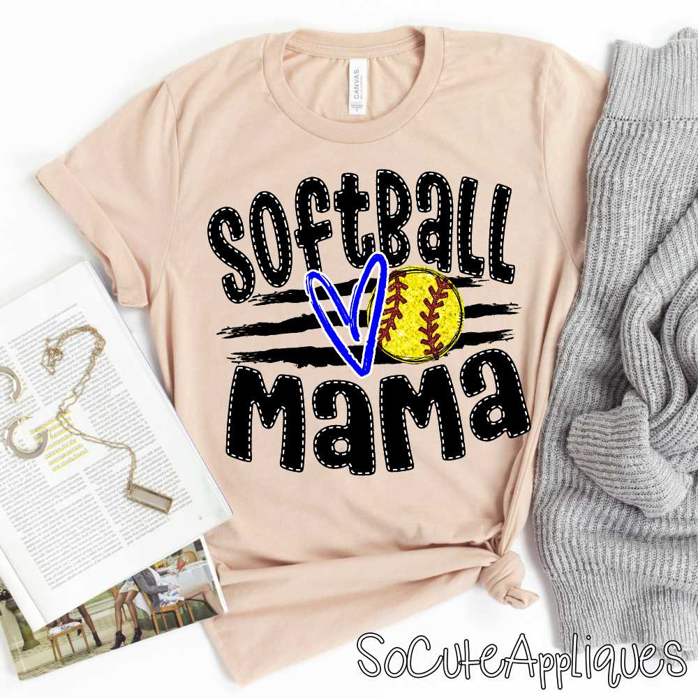 CUSTOM Softball Mama ball on stripes *DTF* Transfer - Image 3