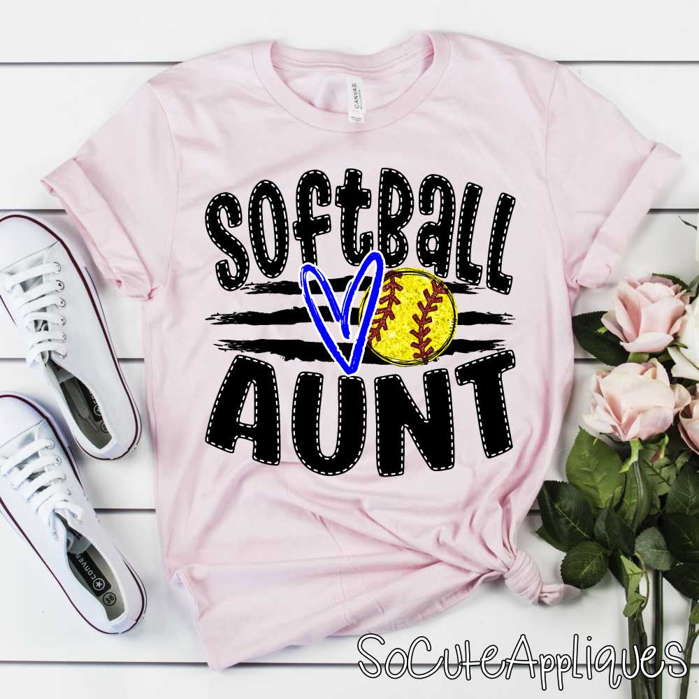 CUSTOM Softball Aunt ball on stripes *DTF* Transfer - Image 2