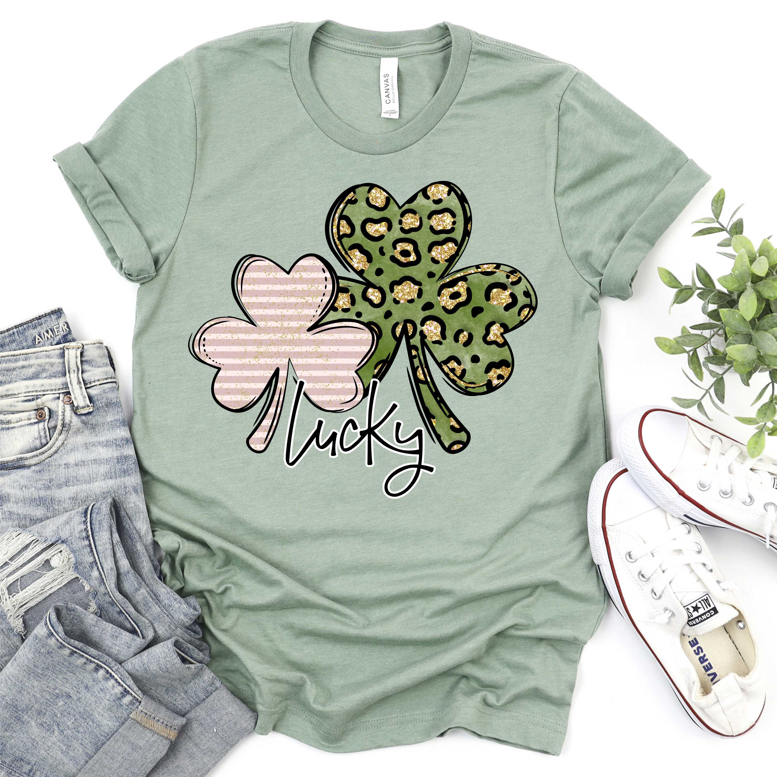 Lucky pink green double clover *DTF* Transfer