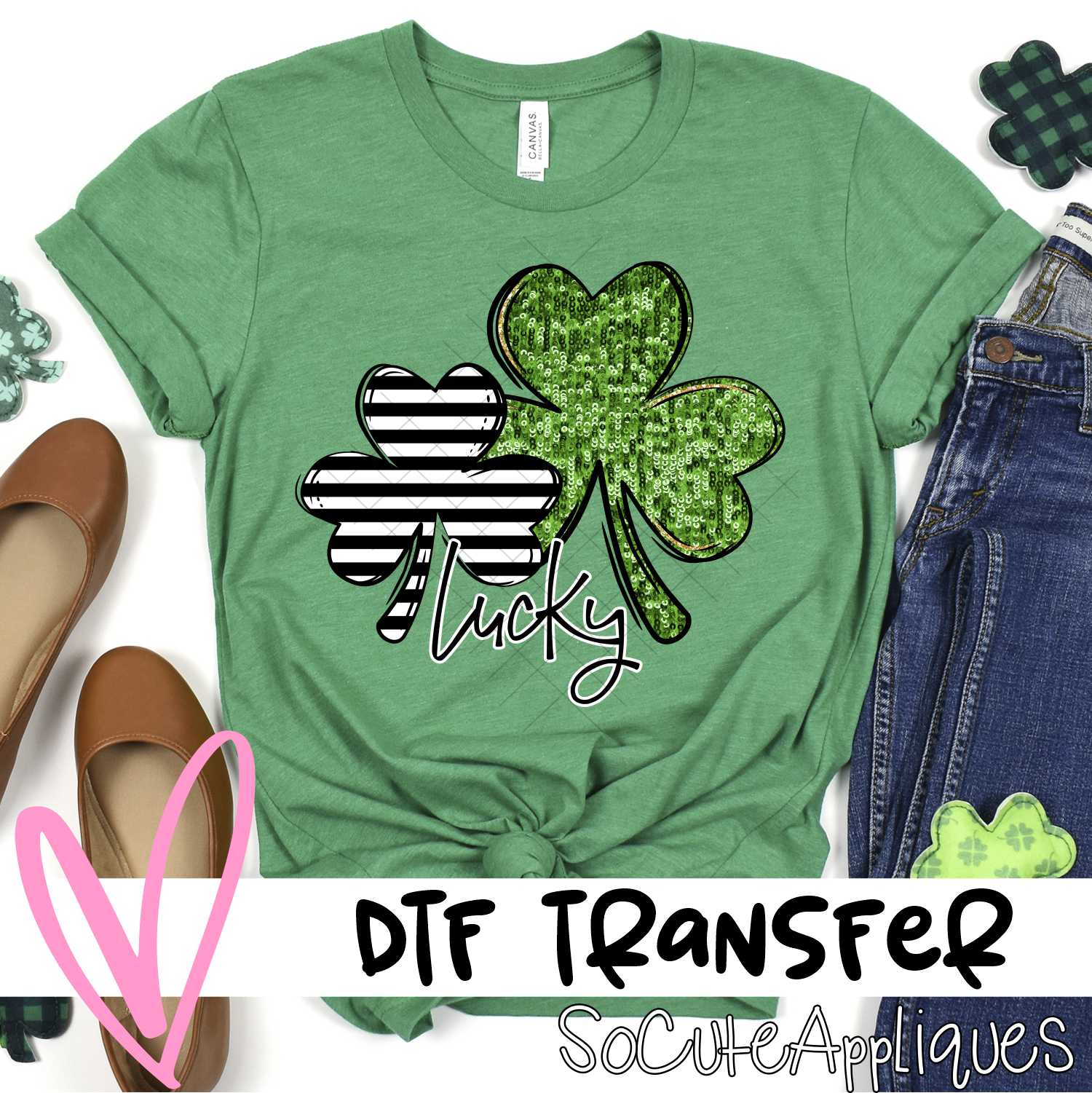 Lucky green sequin clover *DTF* Transfer