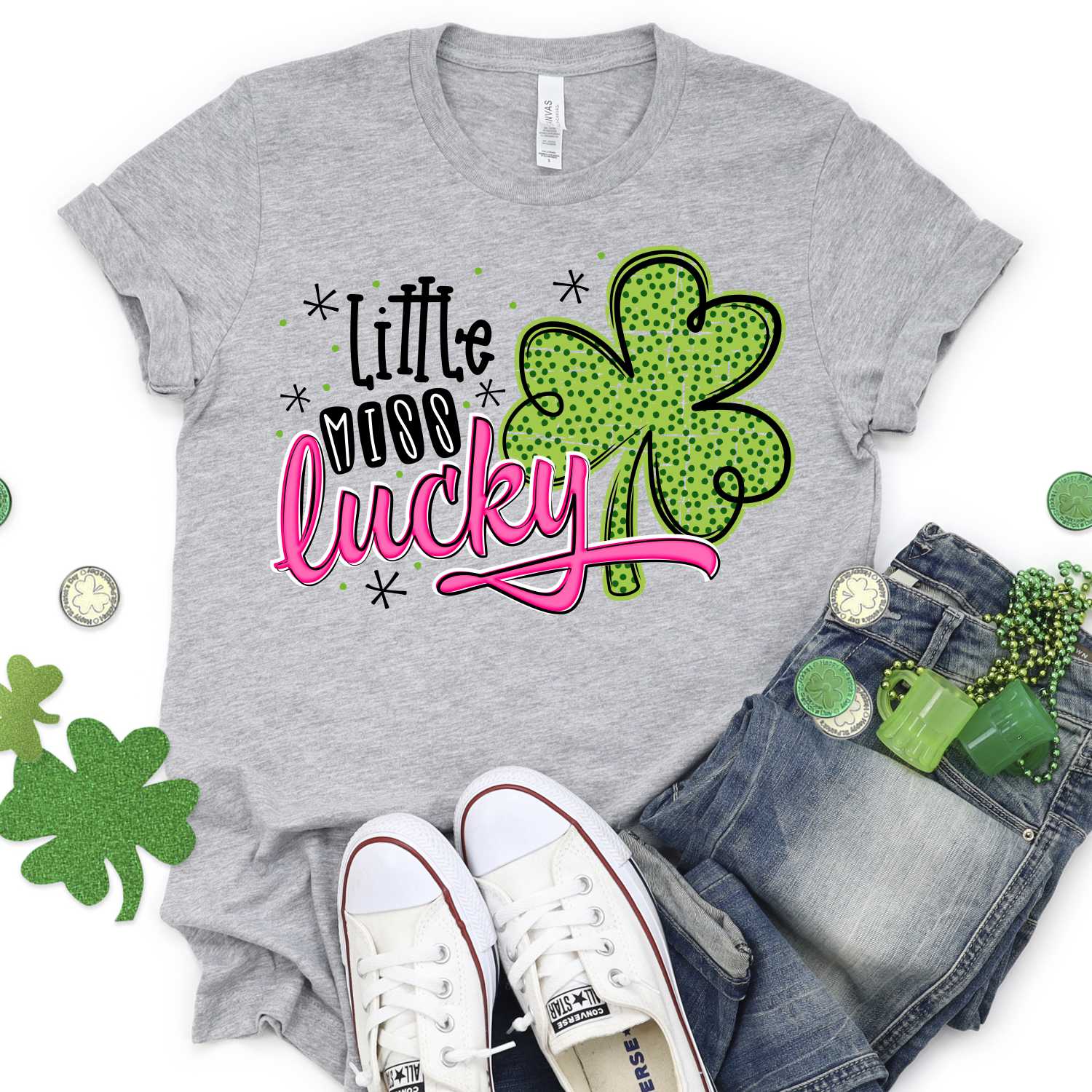 Little miss Lucky script on polka dot clover *DTF* Transfer - Image 2