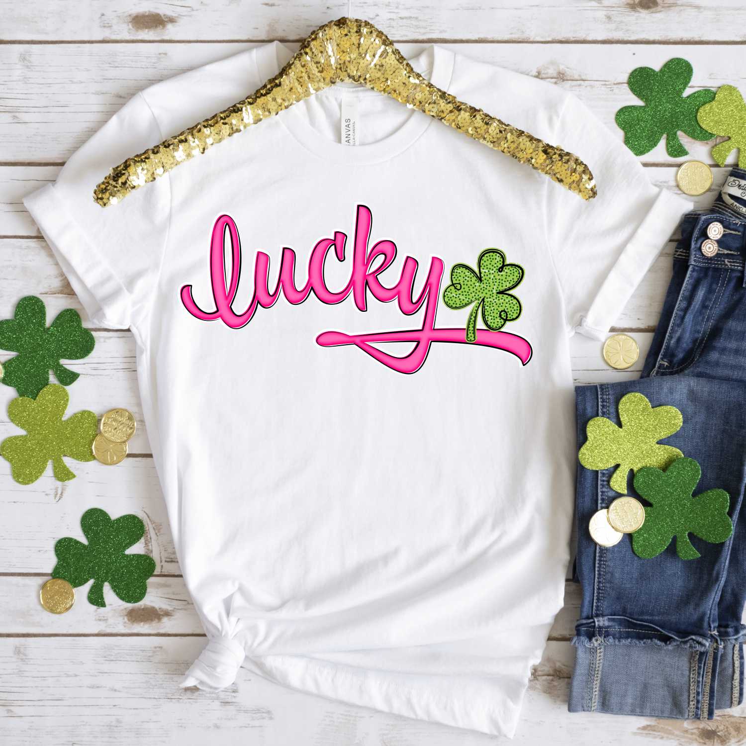 Lucky curved script green dot clover *DTF* Transfer - Image 2
