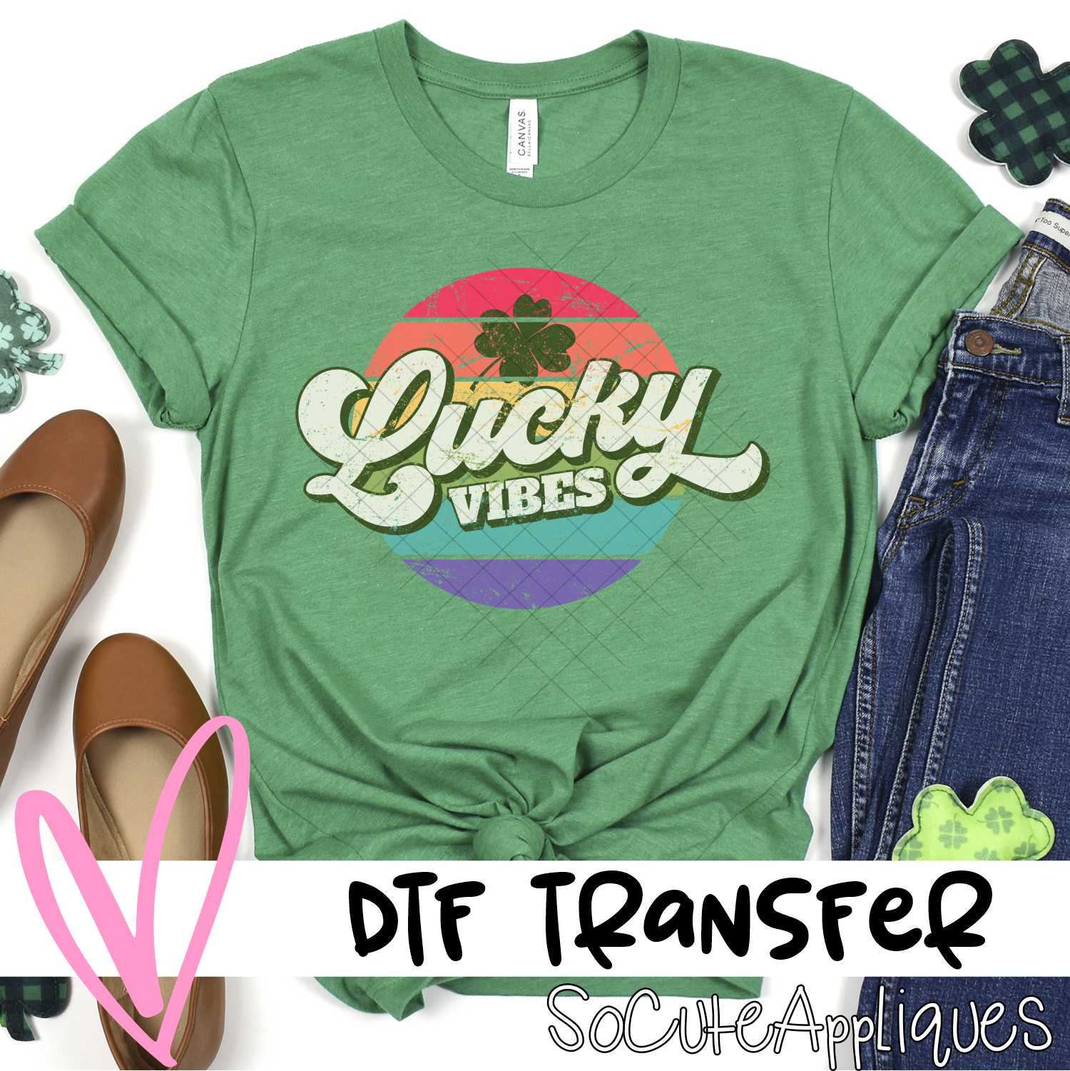 Lucky vibes on rainbow circle *DTF* Transfer