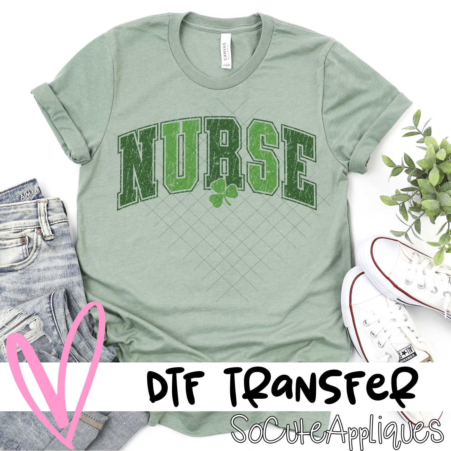 Nurse green clover *DTF* Transfer