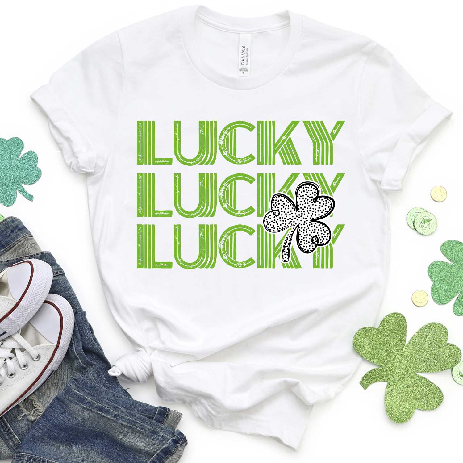 Lucky stacked green with polka dot clover *DTF* Transfer - Image 2