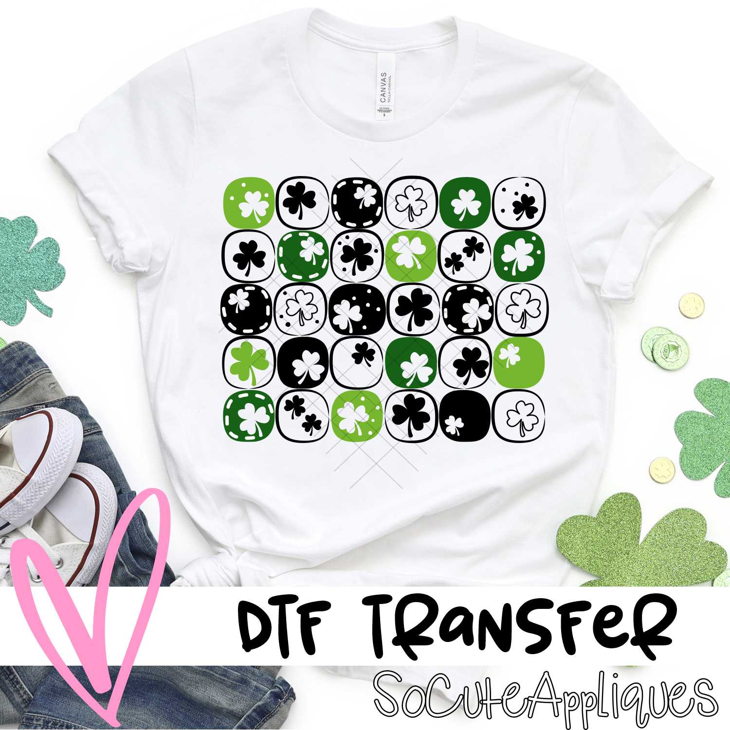 Lucky script on black clover squares *DTF* Transfer