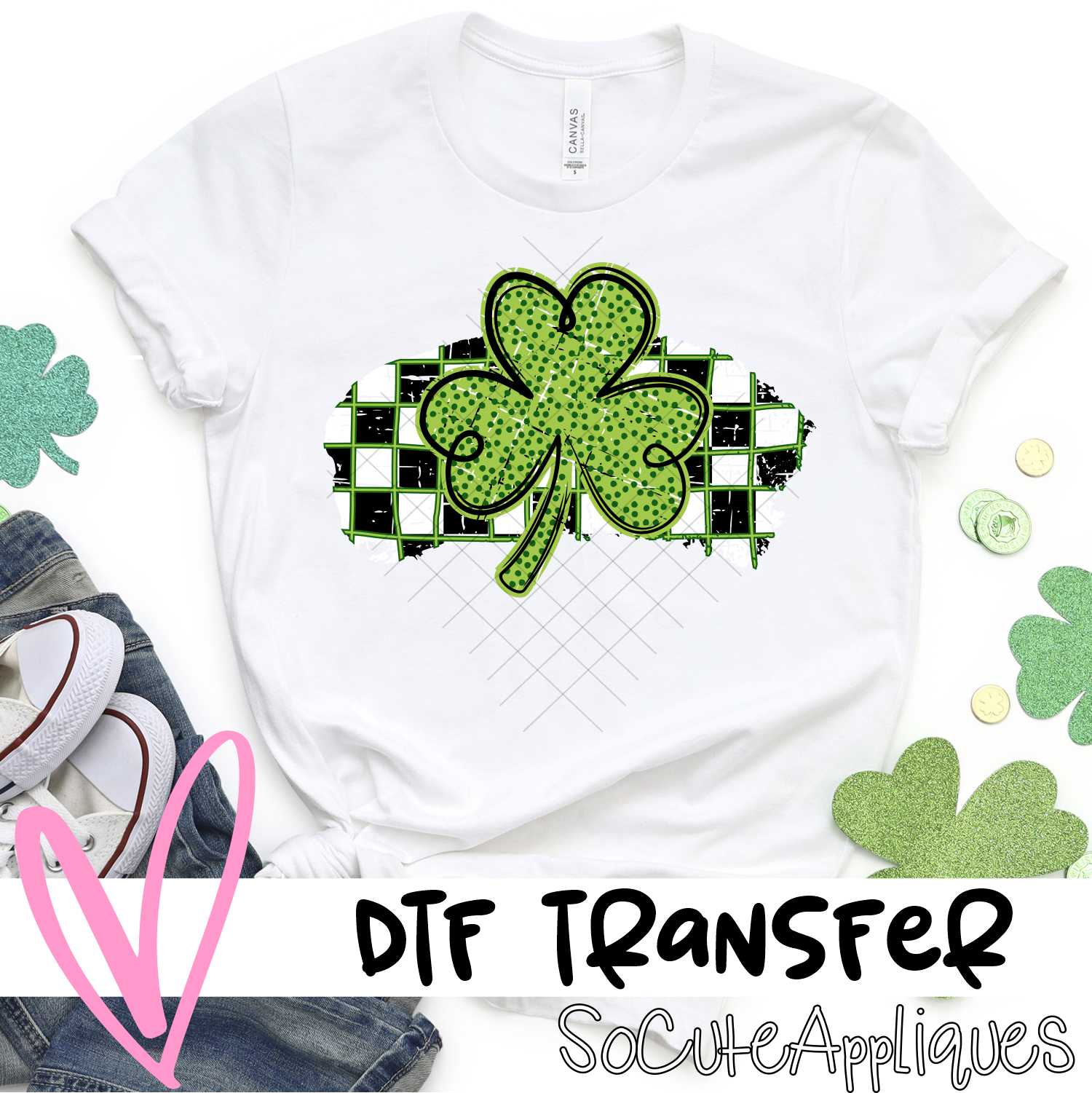 Green dot clover on check *DTF* Transfer