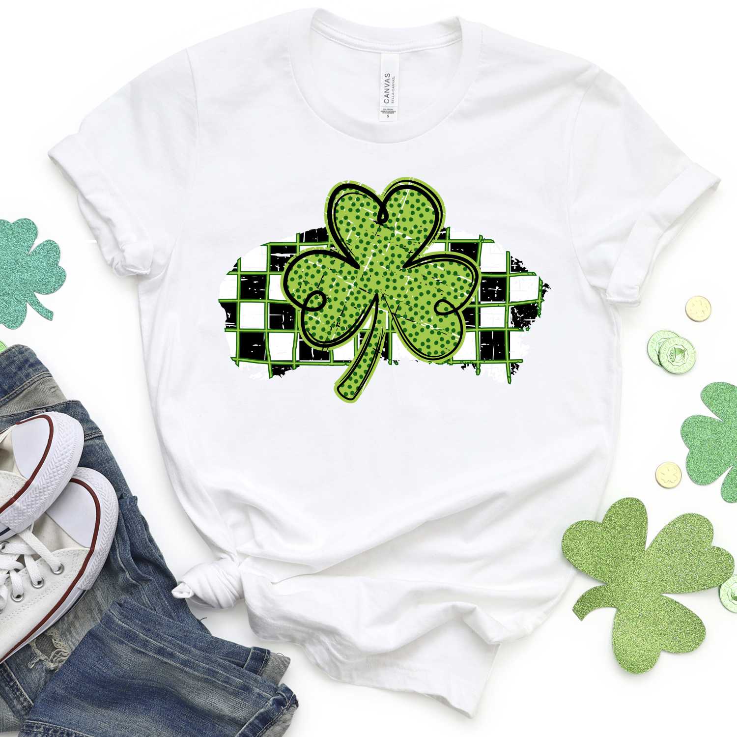 Green dot clover on check *DTF* Transfer - Image 2