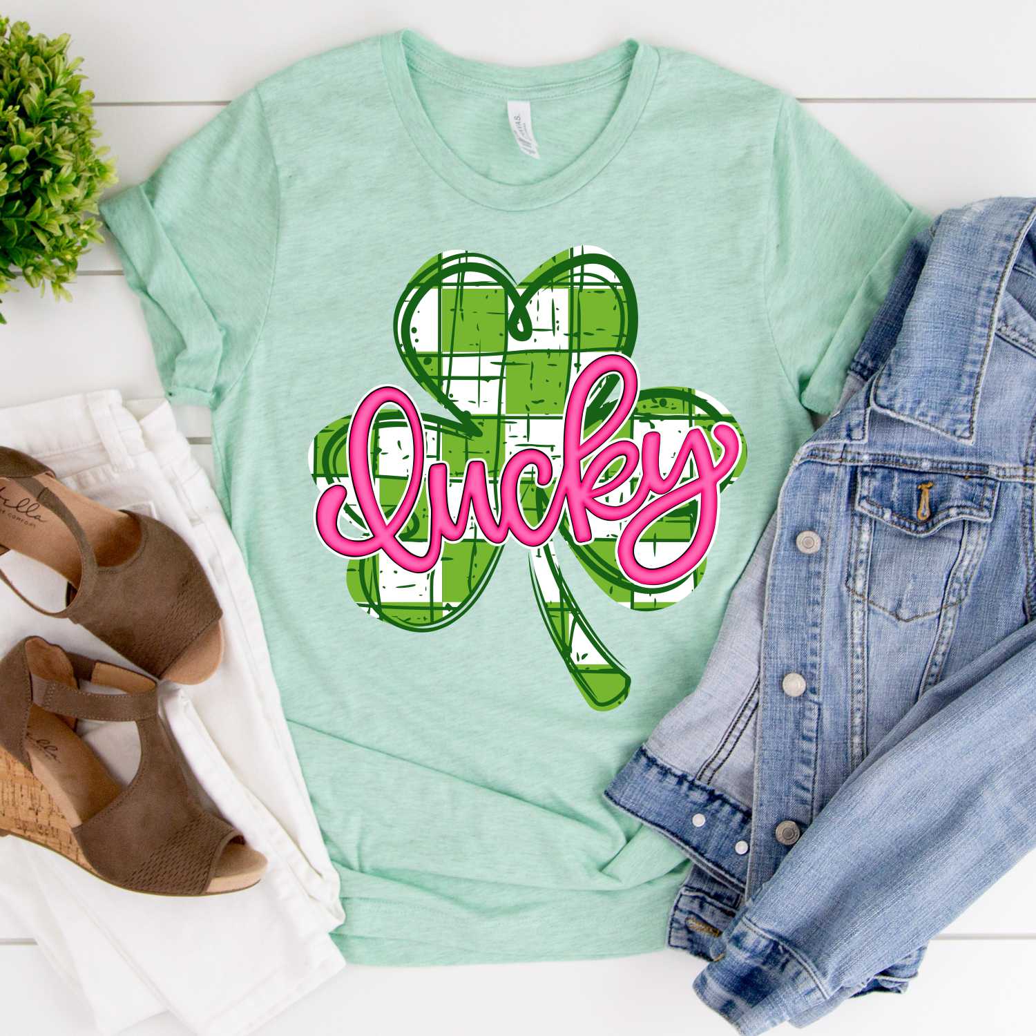 Green white check clover Lucky pink *DTF* Transfer - Image 2