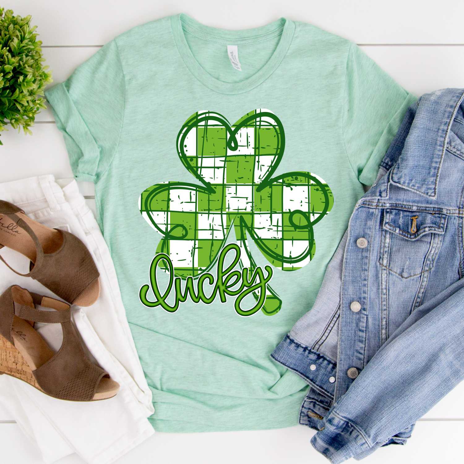 Green white check clover Lucky green small *DTF* Transfer - Image 2