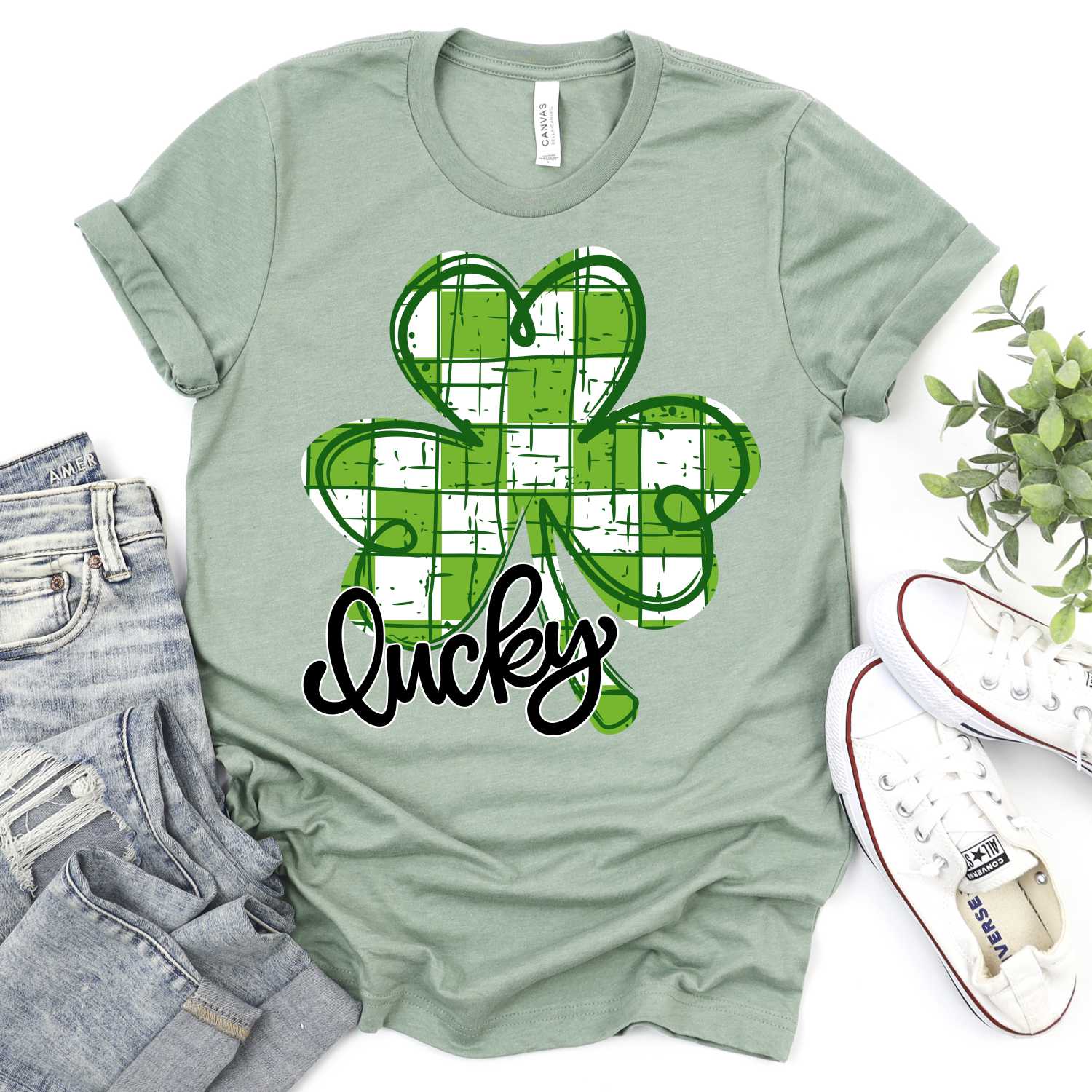 Green white check clover Lucky black small *DTF* Transfer - Image 2