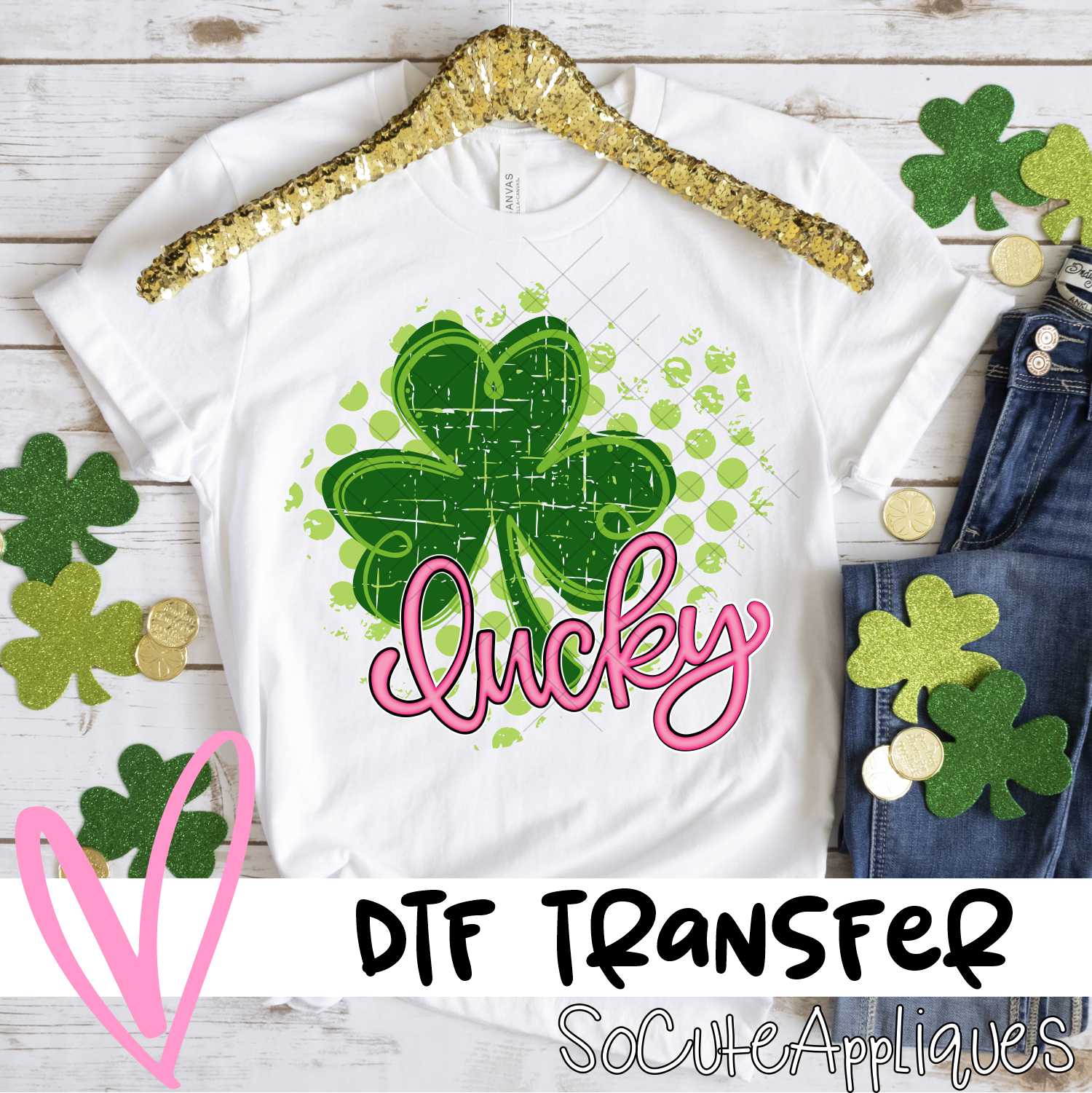 Clover on dots lucky in pink *DTF* Transfer