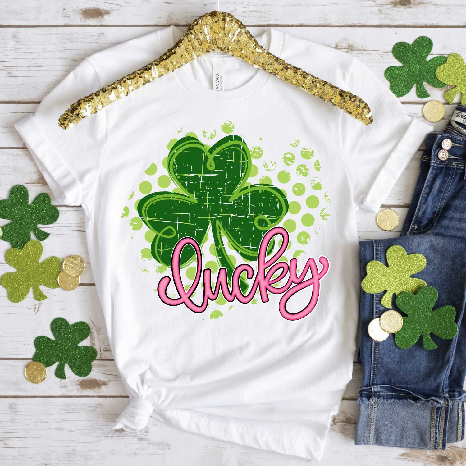 Clover on dots lucky in pink *DTF* Transfer - Image 2