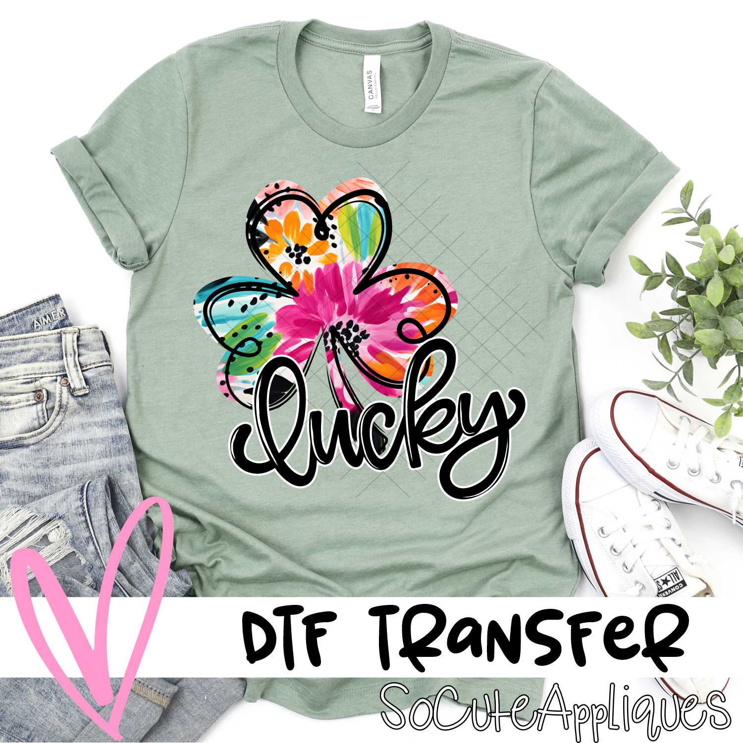 Bright flower clover black lucky *DTF* Transfer