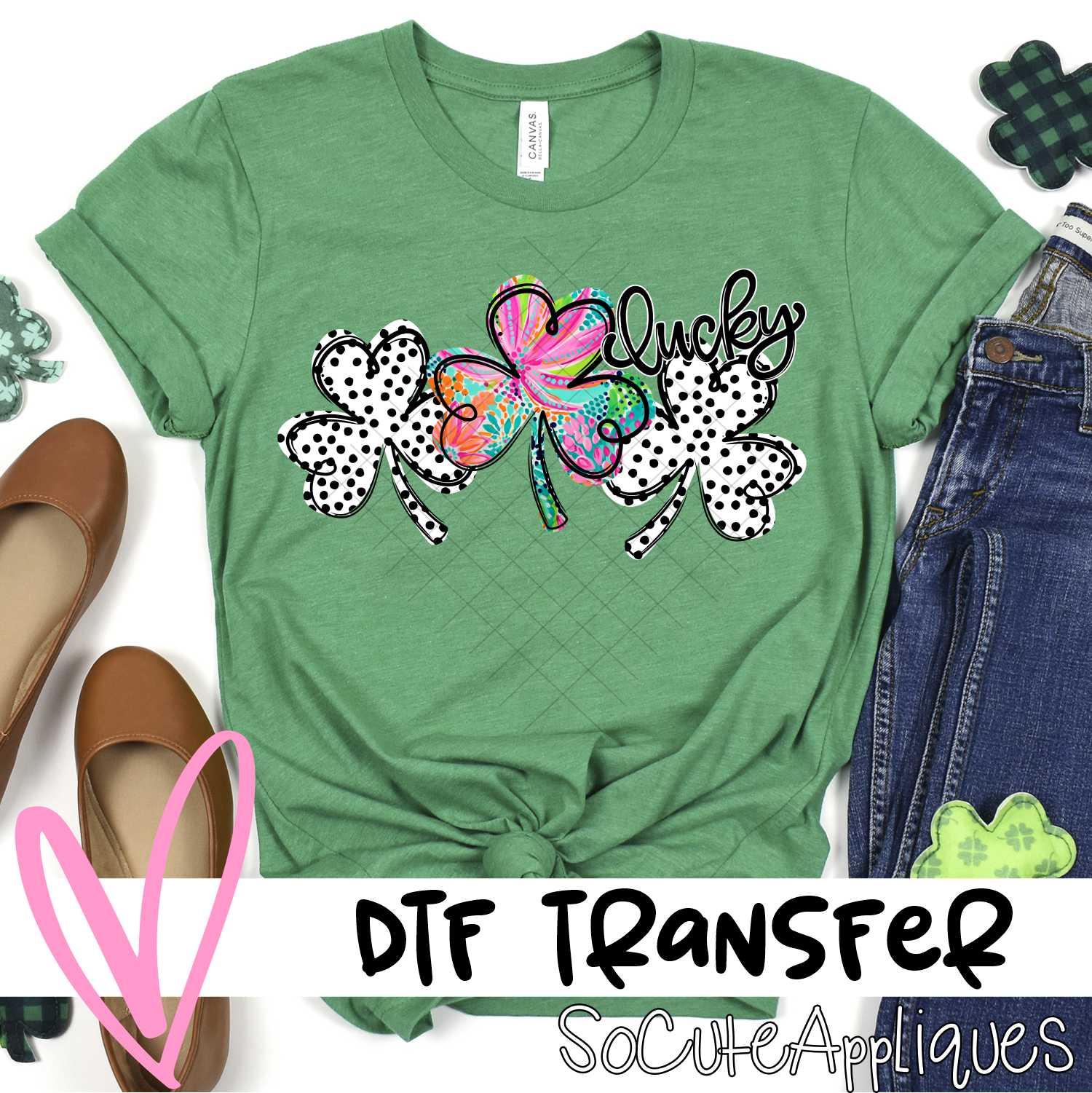 Triple clover bright color dots *DTF* Transfer