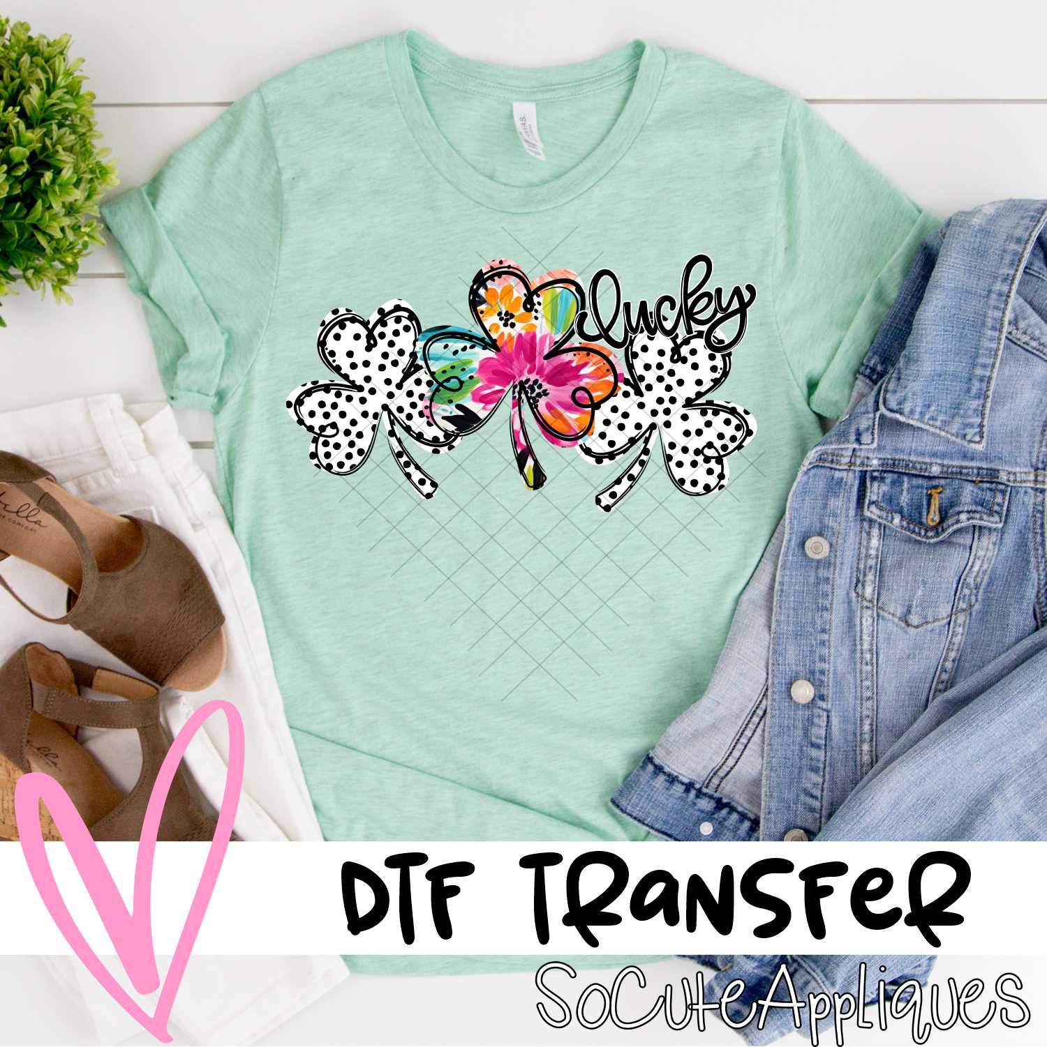 Triple clover bright flowers dots *DTF* Transfer