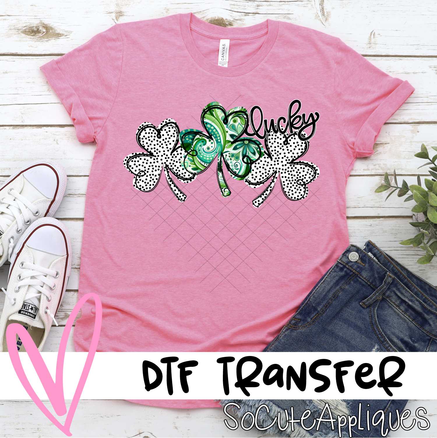 Triple clover green swirl dots *DTF* Transfer