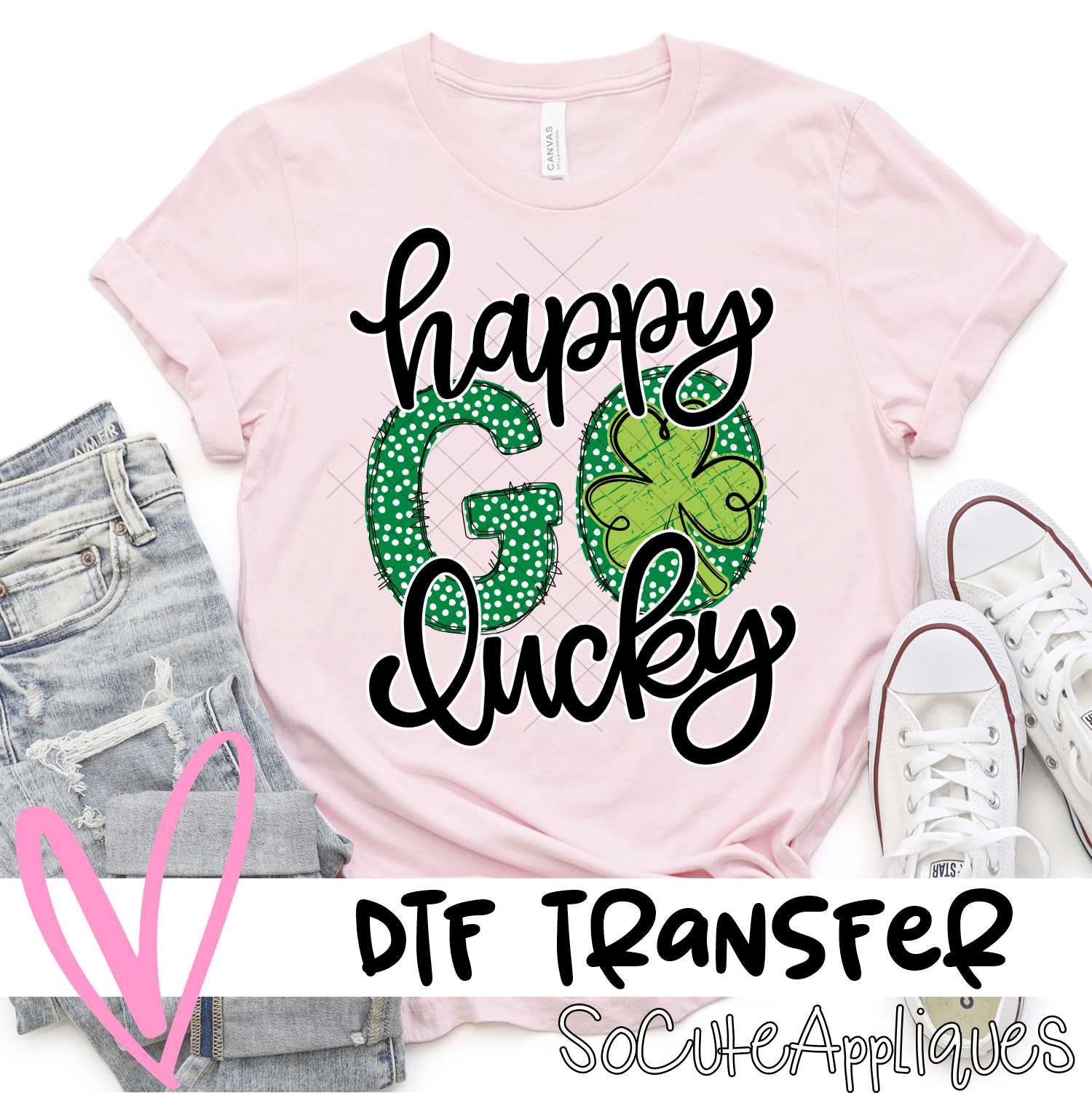 Happy Go Lucky green clover dots *DTF* Transfer