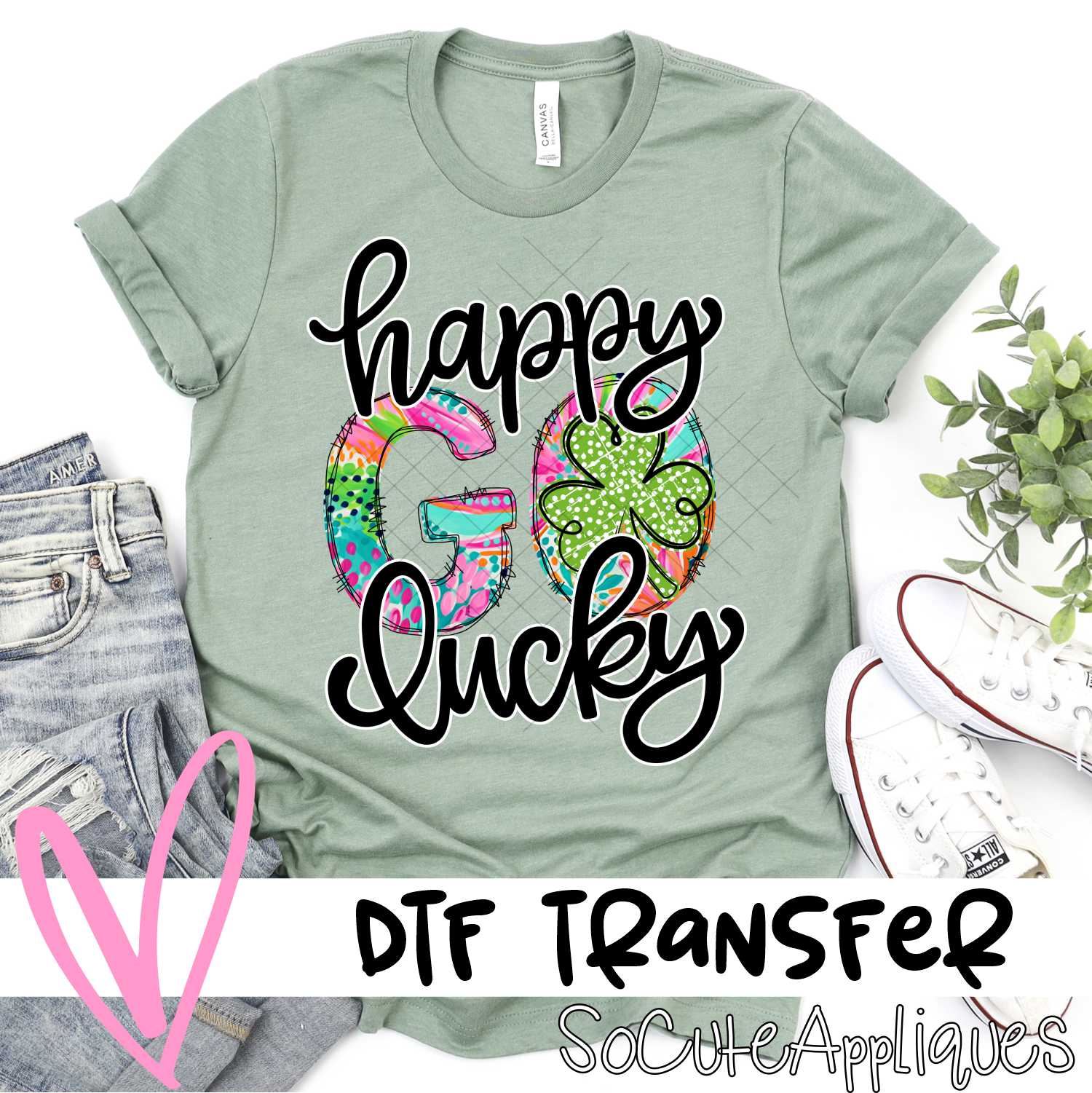 Happy Go Lucky Bright polka dot clover *DTF* Transfer