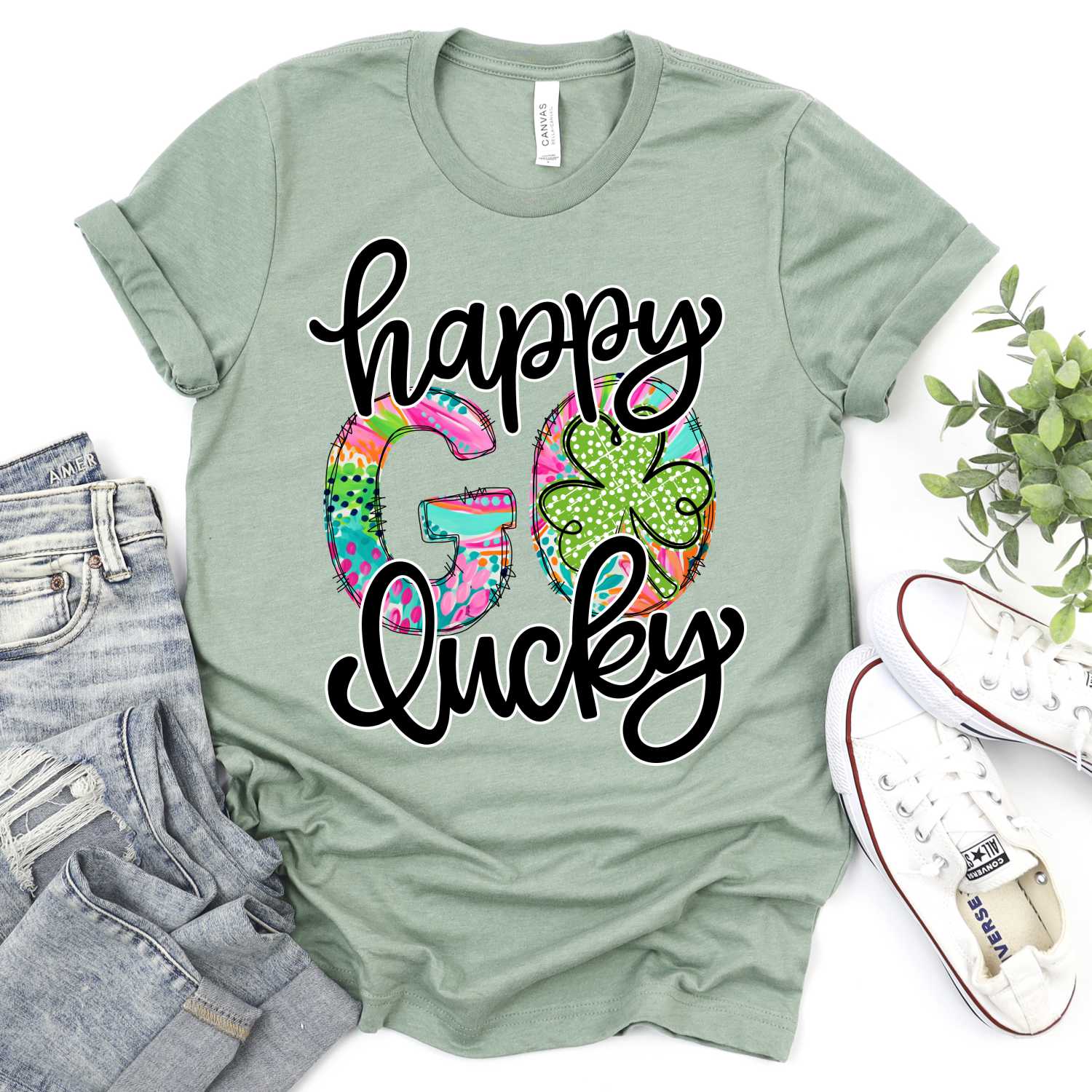 Happy Go Lucky Bright polka dot clover *DTF* Transfer - Image 2
