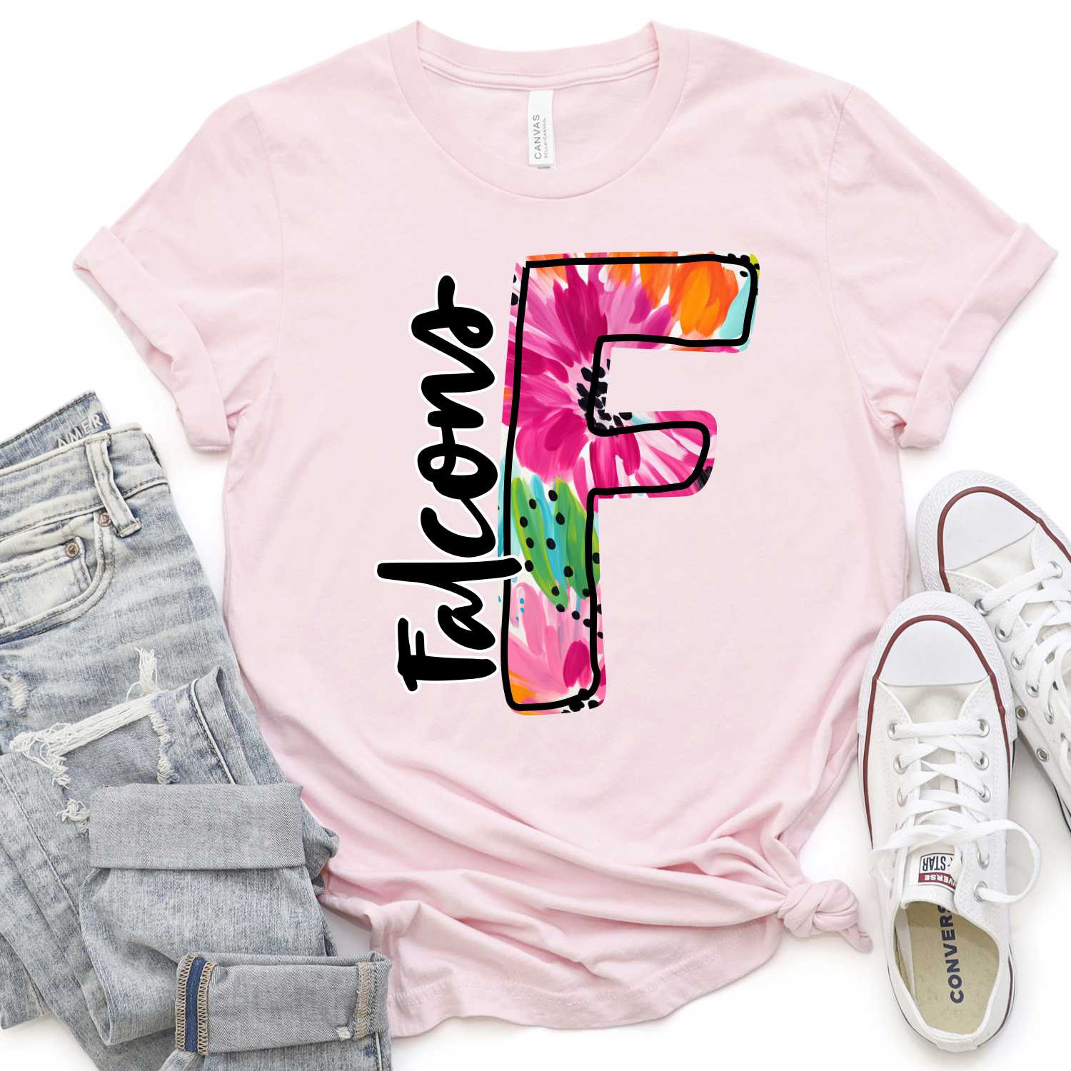 CUSTOM mascot multi color flower Initial with team on side *DTF* Transfer - Image 3