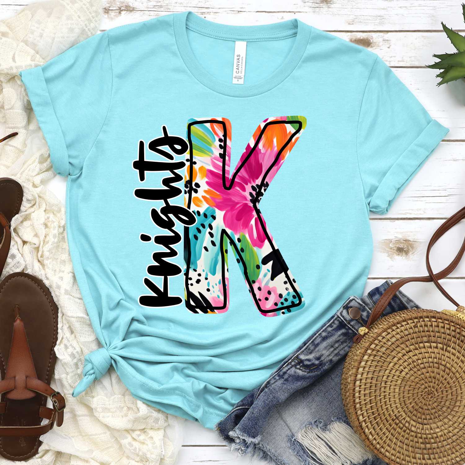 CUSTOM mascot multi color flower Initial with team on side *DTF* Transfer - Image 4