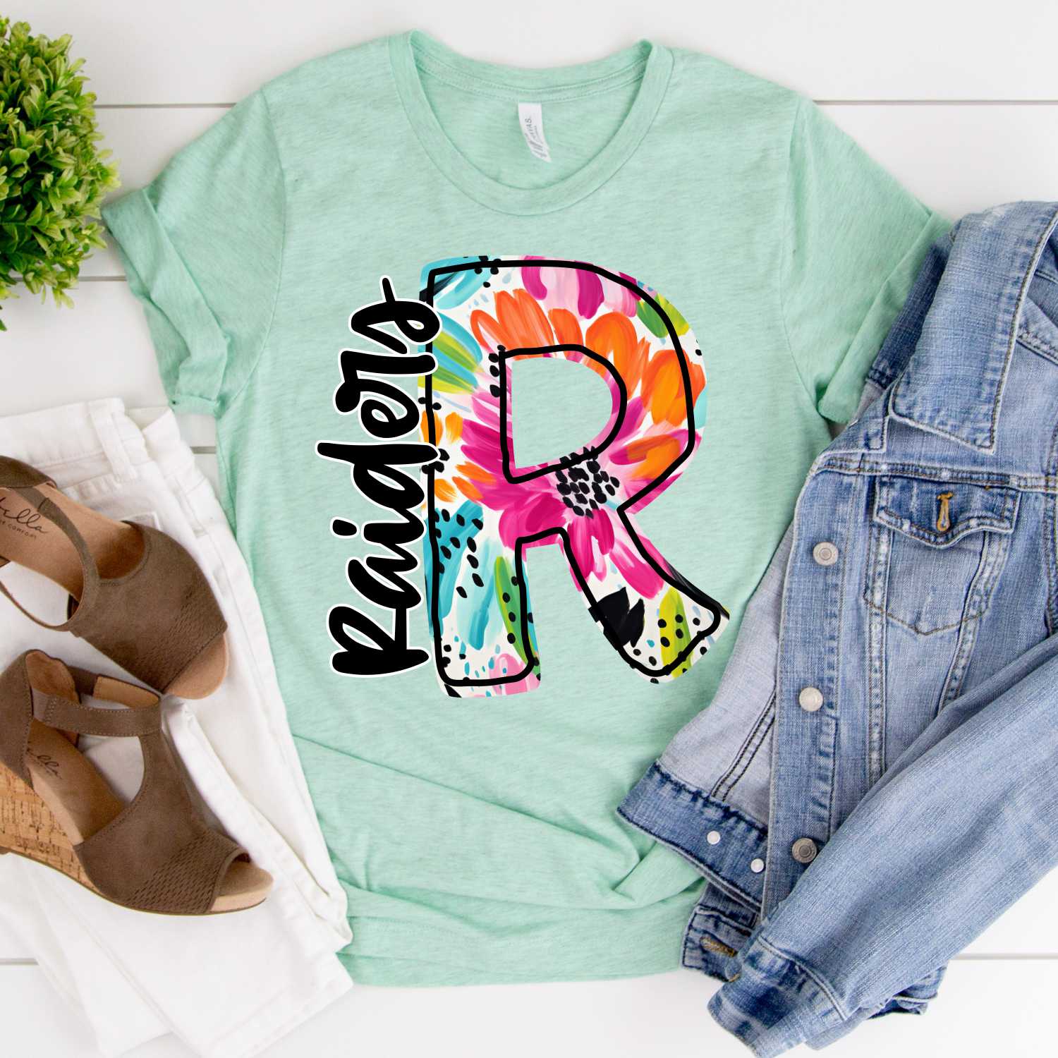 CUSTOM mascot multi color flower Initial with team on side *DTF* Transfer - Image 5