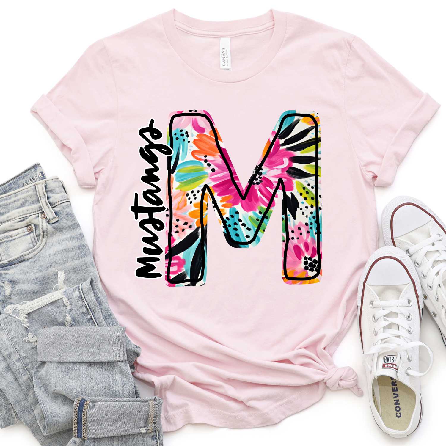 CUSTOM mascot multi color flower Initial with team on side *DTF* Transfer - Image 7