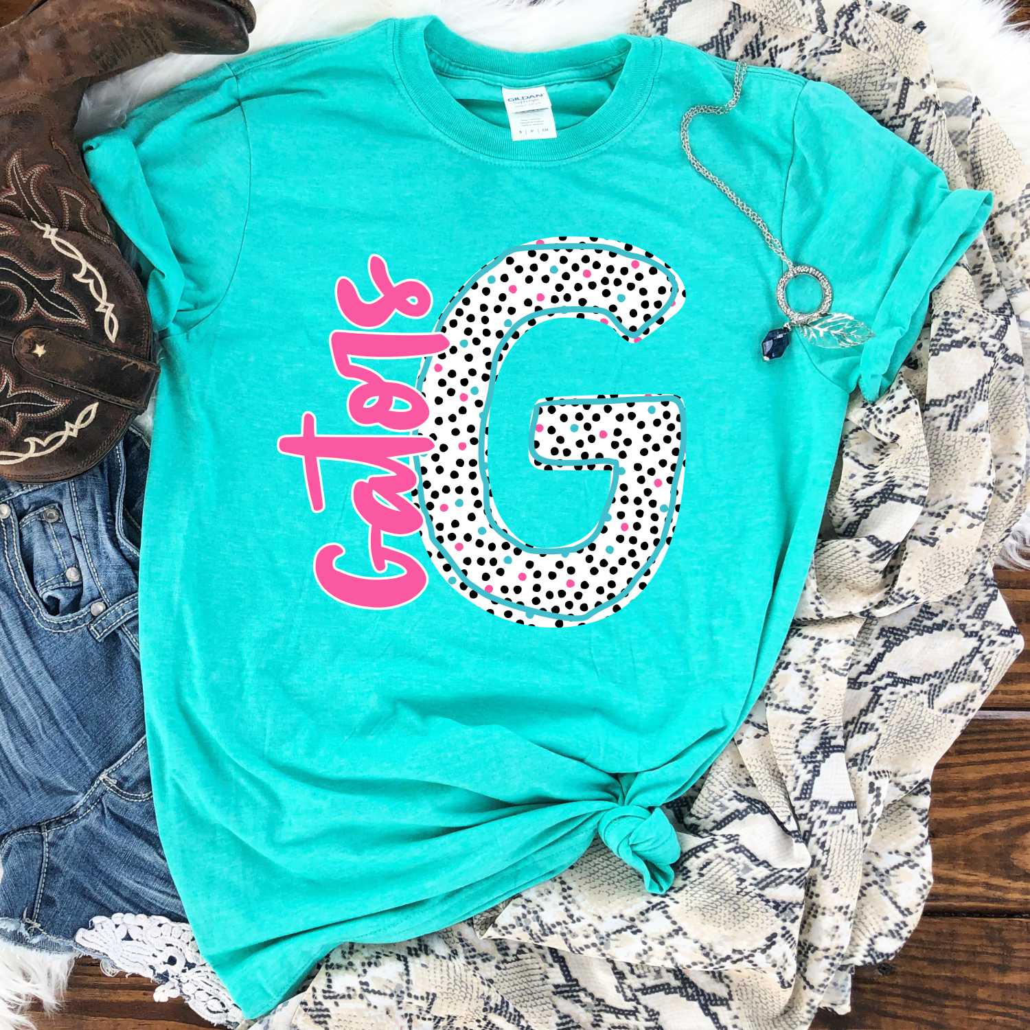 CUSTOM mascot Initial black pink blue dots with team on side *DTF* Transfer - Image 3