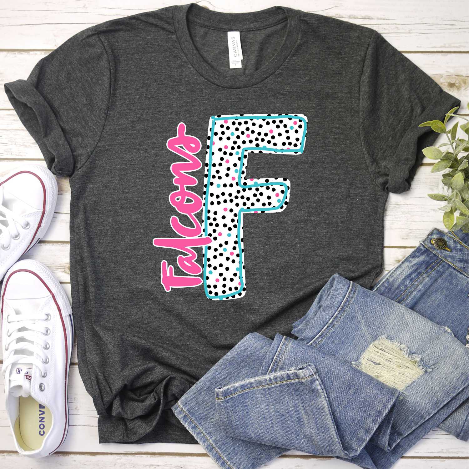 CUSTOM mascot Initial black pink blue dots with team on side *DTF* Transfer - Image 6