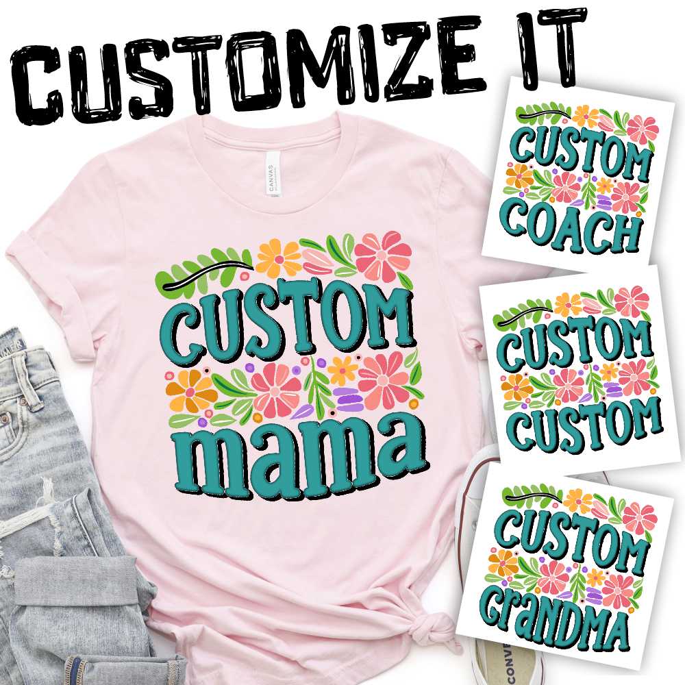 *CUSTOM NAME* Double word split Flowers *DTF* Transfer -SEEME - Image 2