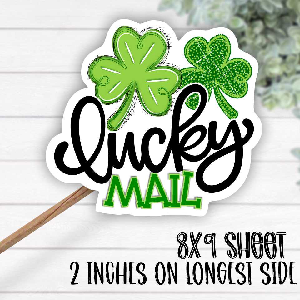 *STICKER SHEET* Lucky mail script with two clovers 8x9 sticker sheet