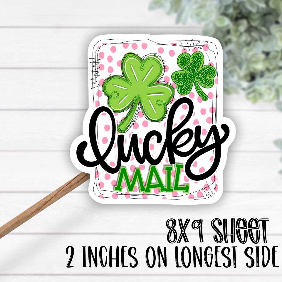 *STICKER SHEET* Lucky mail pink dot rectangle 8x9 sticker sheet