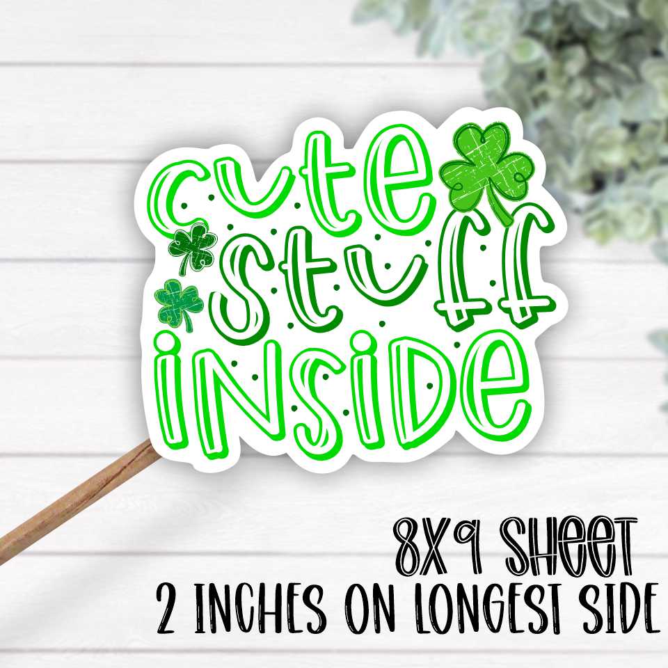 *STICKER SHEET* Cute Stuff Inside clovers 8x9 sticker sheet