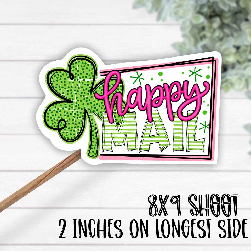 *STICKER SHEET* Happy Mail left clover boxed 8x9 sticker sheet