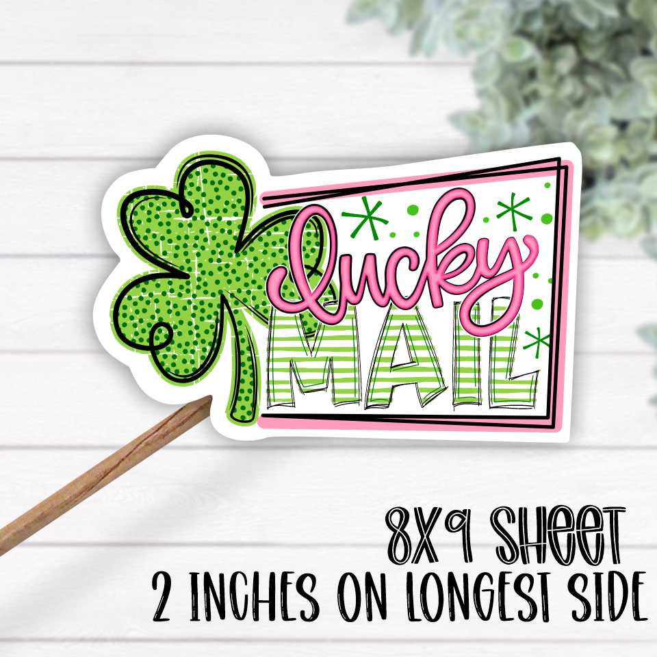 *STICKER SHEET* Lucky mail clover and box 8x9 sticker sheet