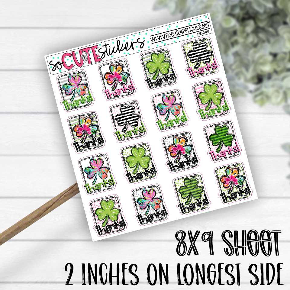 *STICKER SHEET* Thanks rectangle clovers mixed sheet 8x9 sticker sheet