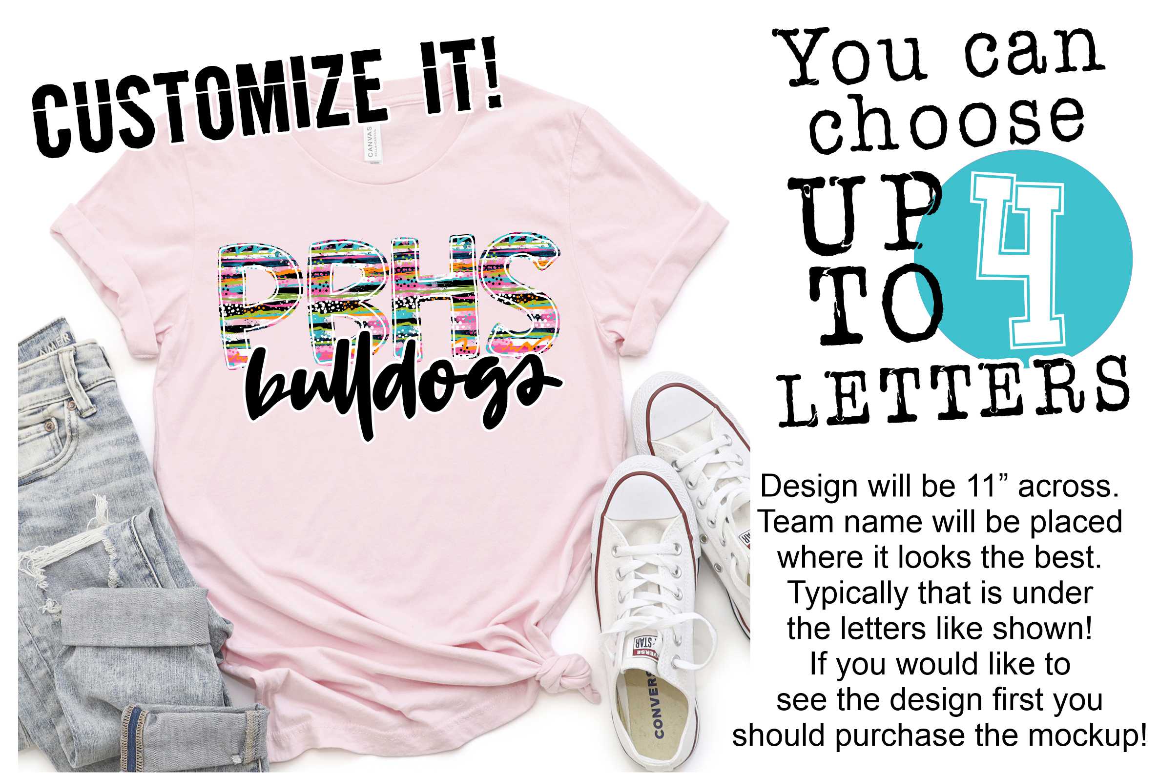 *CUSTOM NAME* Bright stripes Initial mascot *DTF* Transfer -SEEME - Image 2