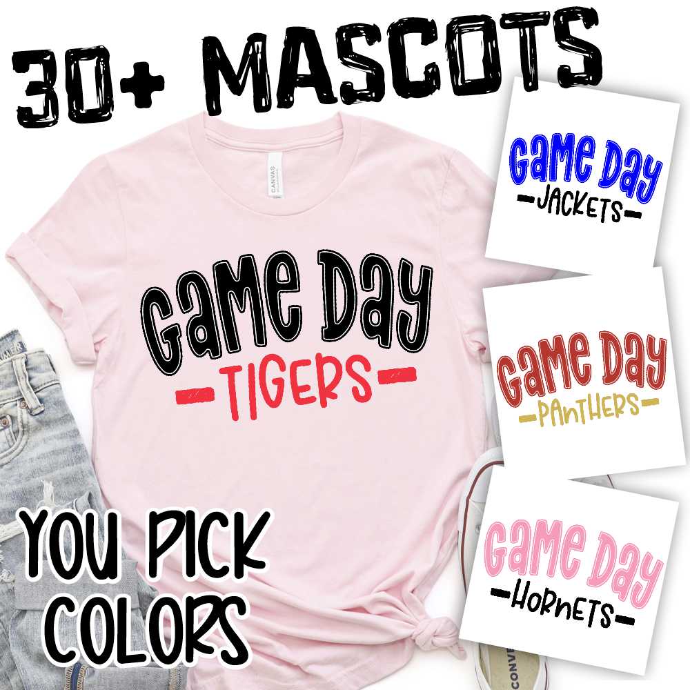 CUSTOM Game Day Mascot NEUTRAL arched 2-color *DTF* Transfer