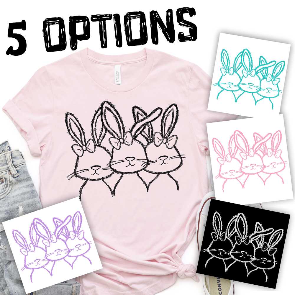 Single color Bunny Trio girls *DTF* Transfer