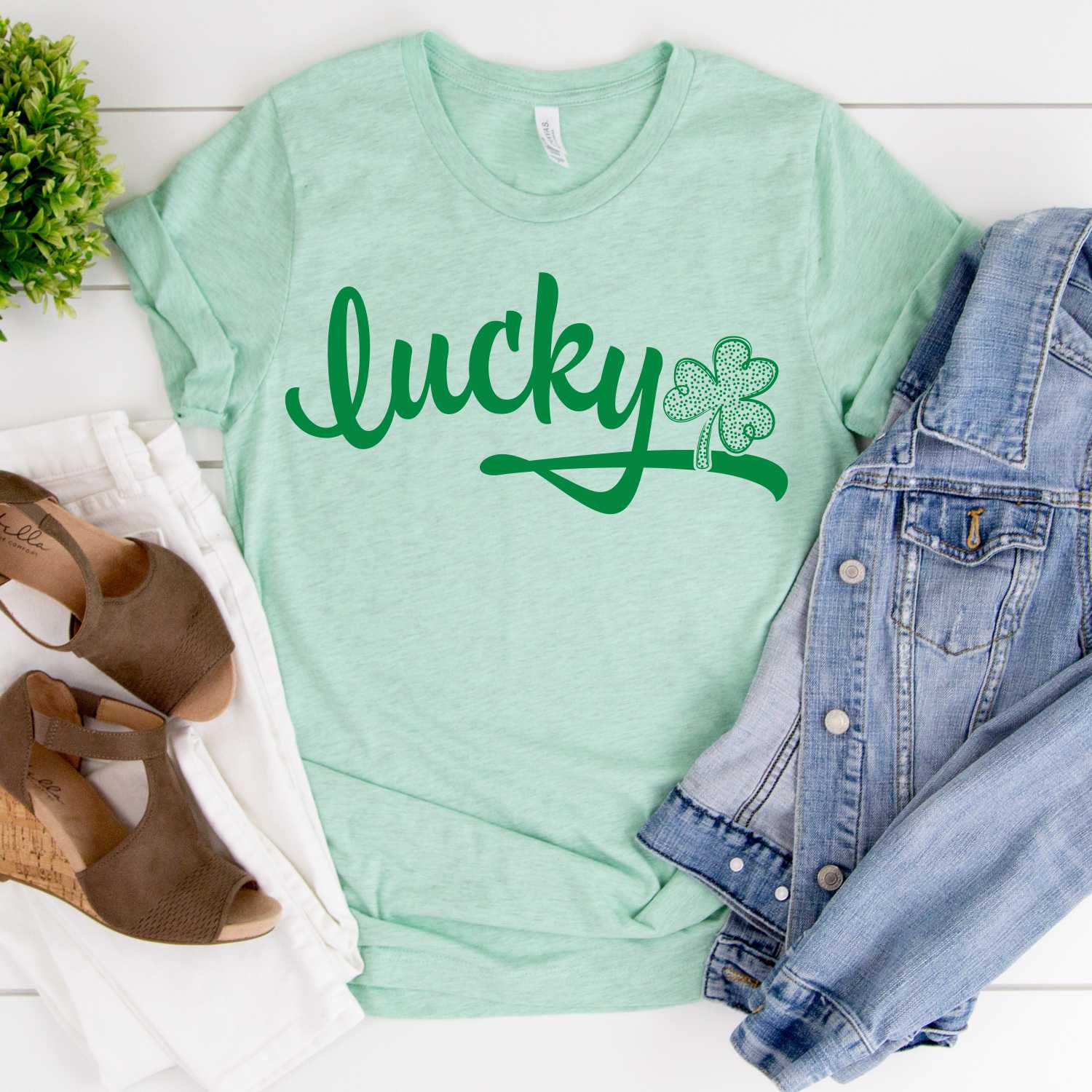 *NEW* Lucky script with clover at end green ADULT screen print ...