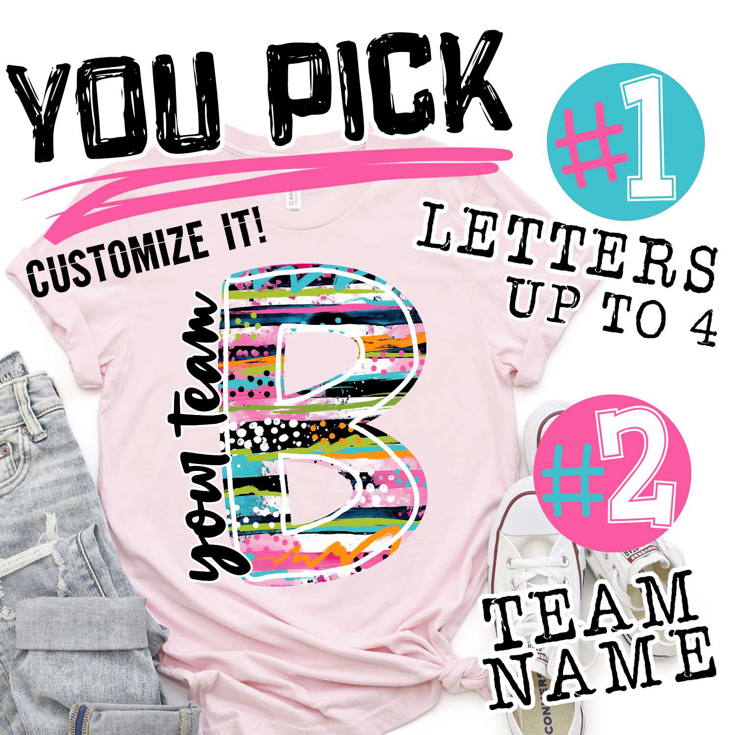 *CUSTOM NAME* Bright stripes Initial mascot *DTF* Transfer -SEEME
