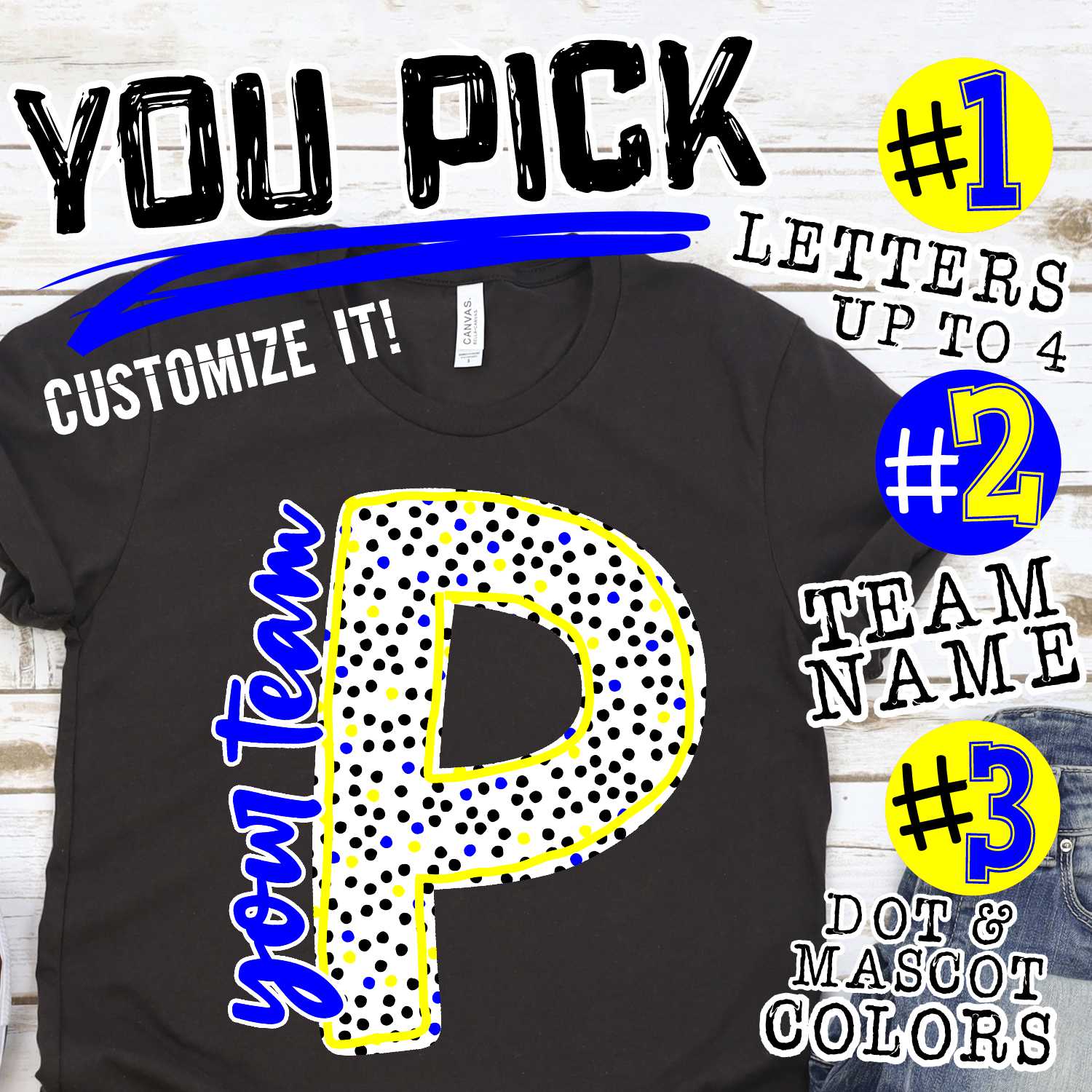 *CUSTOM NAME* Multi polka dot Initial mascot *DTF* Transfer -SEEME