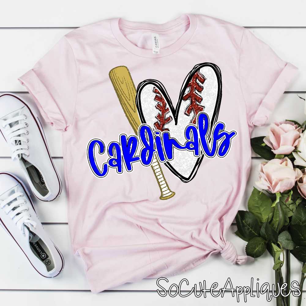 CUSTOM MASCOT Baseball heart shaped ball and bat *DTF* Transfer - Image 2