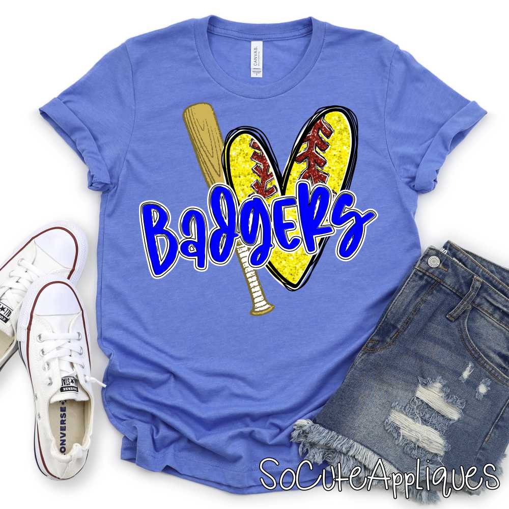 CUSTOM MASCOT Softball heart shaped ball and bat *DTF* Transfer - Image 5