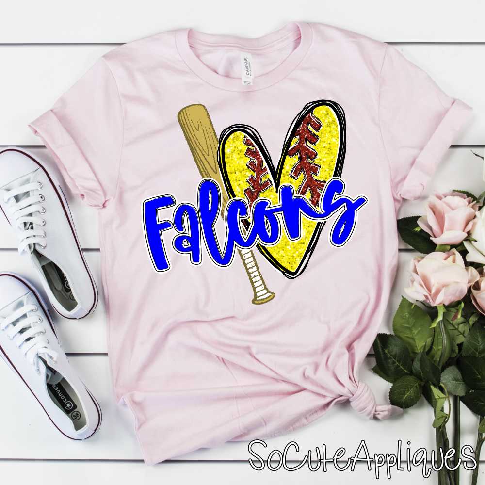 CUSTOM MASCOT Softball heart shaped ball and bat *DTF* Transfer - Image 2