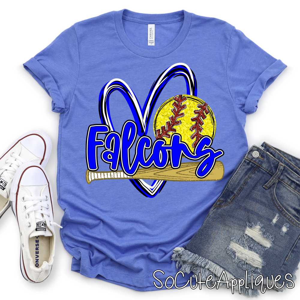 CUSTOM MASCOT Softball heart with bat and ball *DTF* Transfer - Image 2