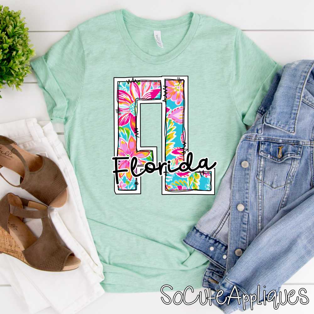 State initial BRIGHT flower print *DTF* Transfer - Image 4
