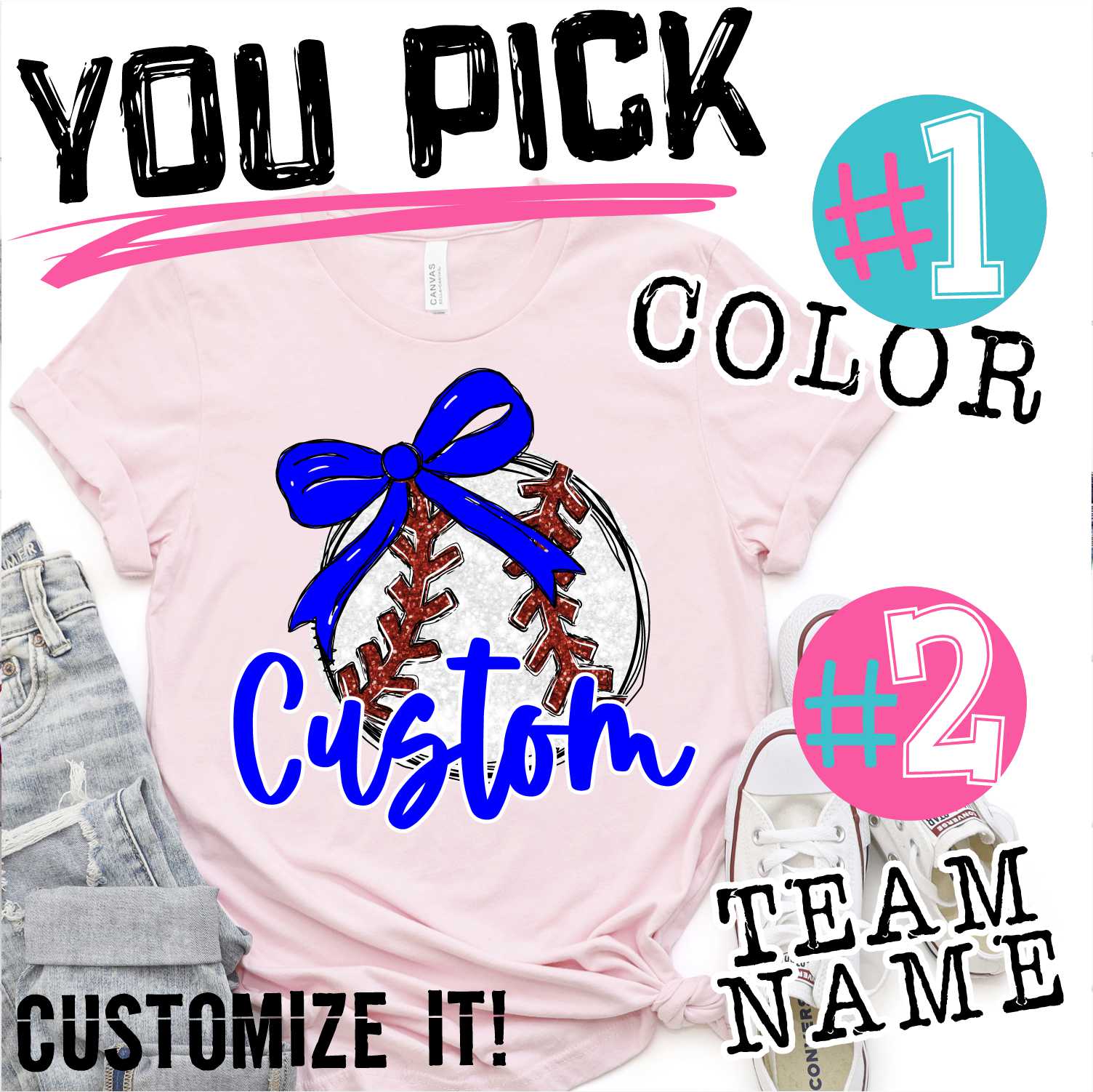 *CUSTOM NAME* Baseball with bow MASCOT *DTF* Transfer -SEEME
