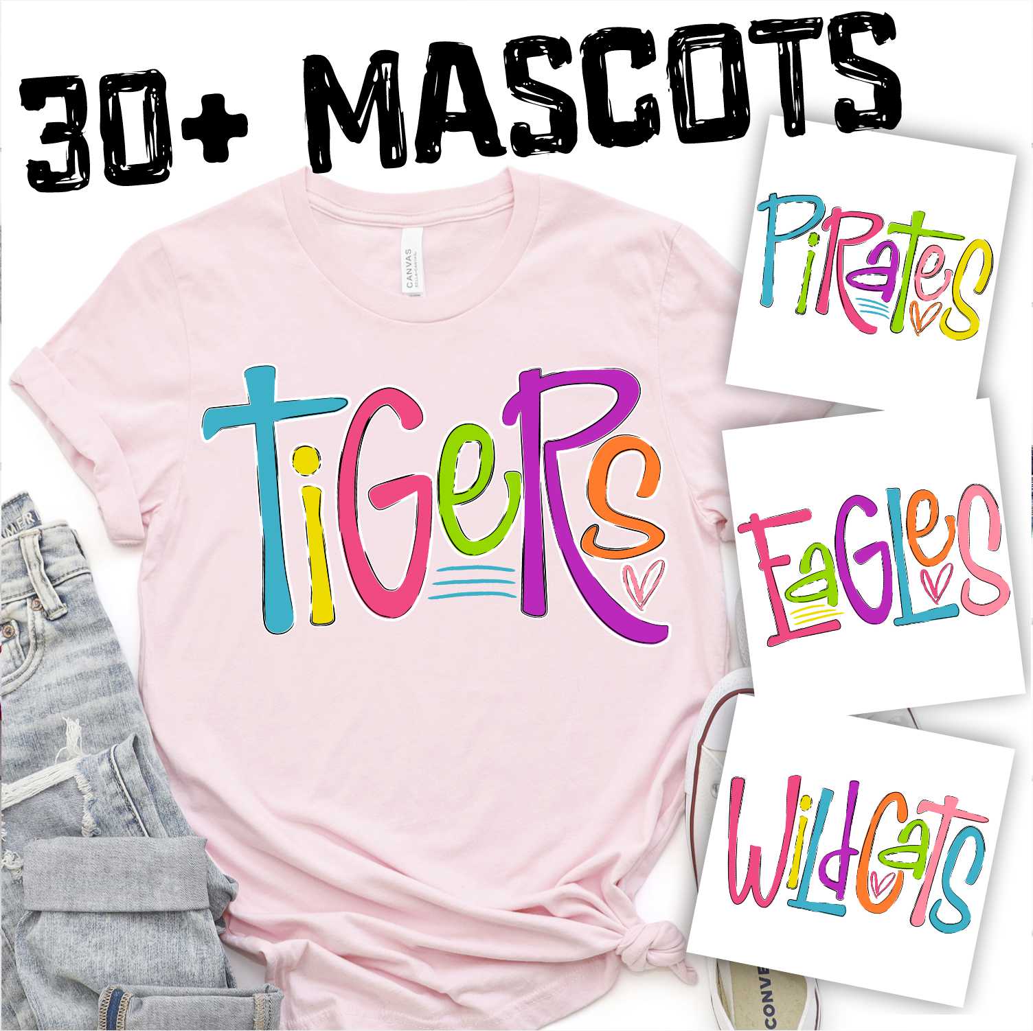 CUSTOM MASCOT Mixed letters BRIGHT colors 24 *DTF* Transfer